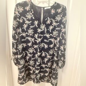 Lush Navy Floral Peek a Boo Long Sleeve Midi Dress Size L EUC
